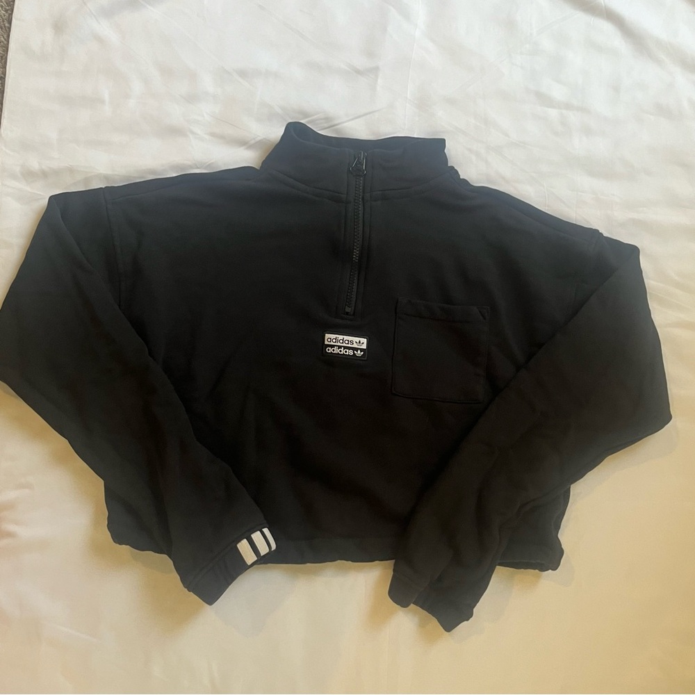 Women’s Adidas Original black cropped half zip sweatshirt size M - Picture 2 of 7